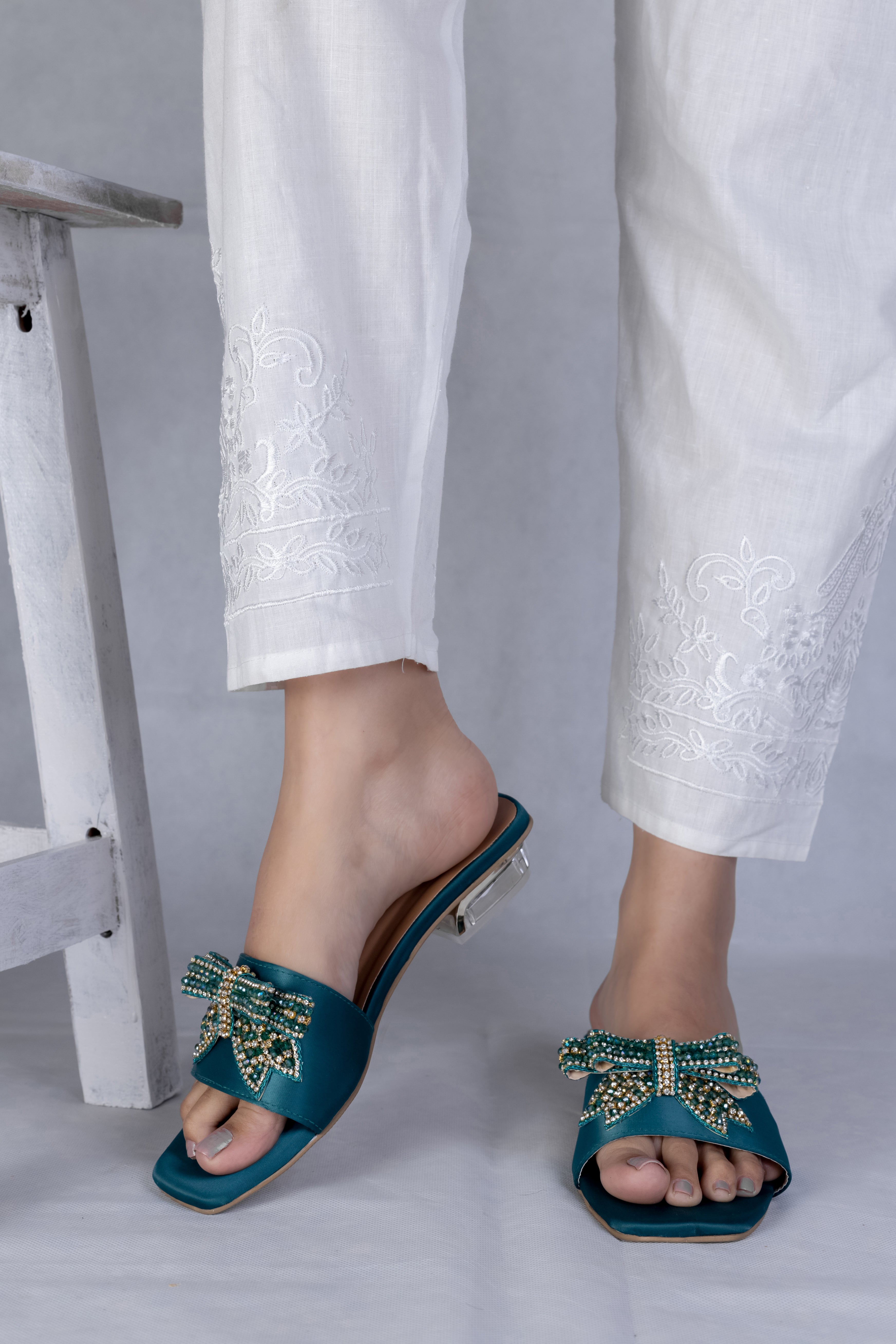 Teal Luxe Bow Slip-On Flats