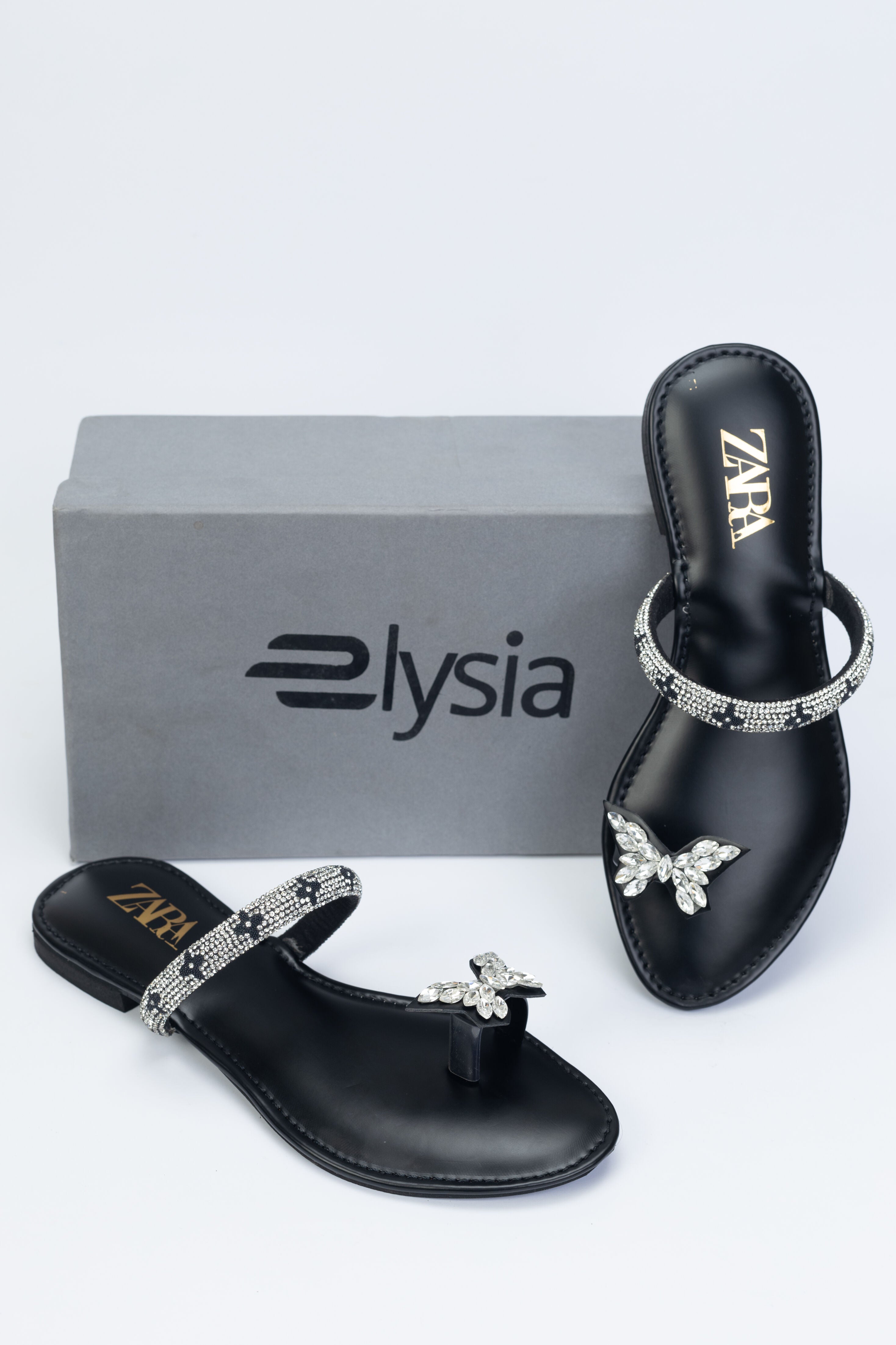 Black Butterfly Embellished Slip-On Flats